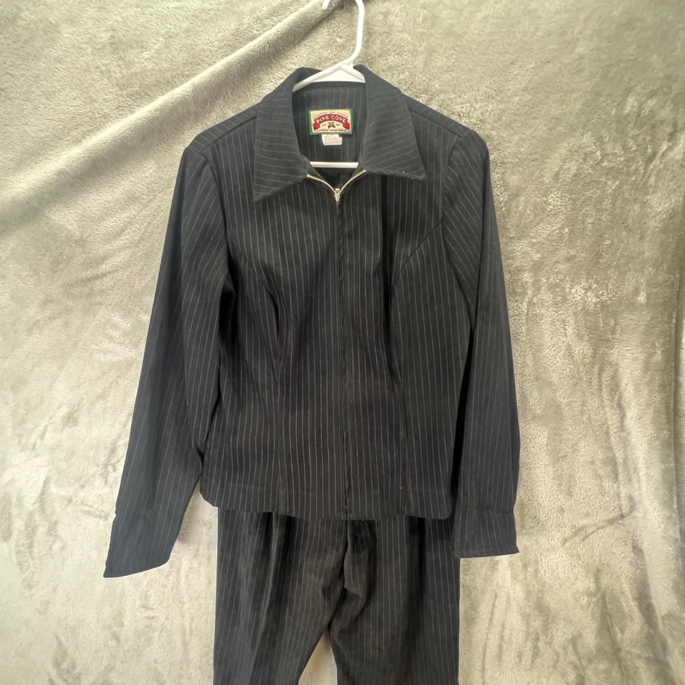 Pine Cove VTG Black Pinstripe Jacket and Tapered Pants Suit Corporate Goth Retro